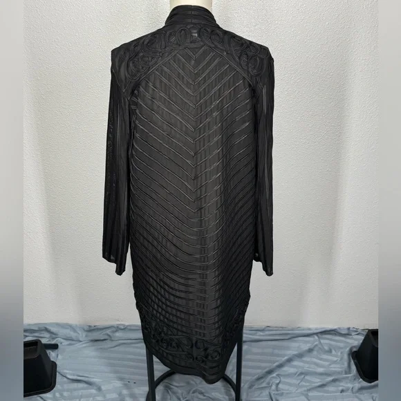 Chicos Traveler Collection Black Patterned Semi Sheer Open Front Cardigan 12/14 - Picture 3 of 7